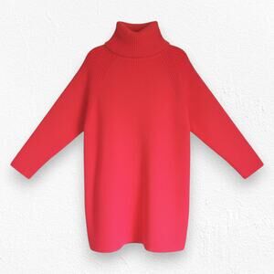 French Connection Barberry Red Katerina Rib Turtleneck Sweater Dress Size Large